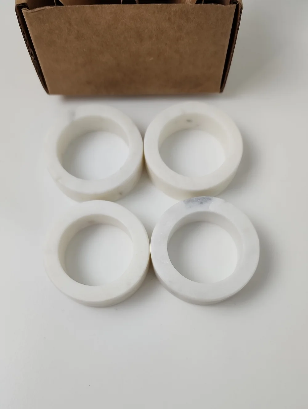 Pottery Barn Handcrafted Thin Marble Napkin Rings - Set of 4 Off White